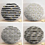 4'lü Beyaz Zemin Üzerinde Gold Detaylı Yaprak Desenli Modern Yuvarlak Yastık Kırlent Kılıf Seti Realhomes