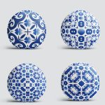 4'lü Beyaz Zemin Üzerinde Renkli Geometrik Desenli Modern Yuvarlak Yastık Kırlent Kılıf Seti Realhomes