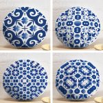 4'lü Beyaz Zemin Üzerinde Renkli Geometrik Desenli Modern Yuvarlak Yastık Kırlent Kılıf Seti Realhomes