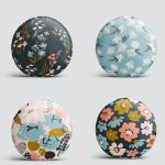 4'lü Rengarenk Zemin Üzerinde Çiçek Desenli Modern Yuvarlak Yastık Kırlent Kılıf Seti Realhomes