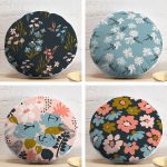 4'lü Rengarenk Zemin Üzerinde Çiçek Desenli Modern Yuvarlak Yastık Kırlent Kılıf Seti Realhomes