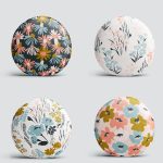 4'lü Rengarenk Zemin Üzerinde Çiçek Desenli Modern Yuvarlak Yastık Kırlent Kılıf Seti Realhomes