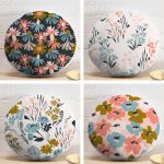 4'lü Rengarenk Zemin Üzerinde Çiçek Desenli Modern Yuvarlak Yastık Kırlent Kılıf Seti Realhomes