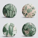 4'lü Renkli Zemin Üzerinde Yaprak Desenli Modern Yuvarlak Yastık Kırlent Kılıf Seti Realhomes