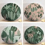 4'lü Renkli Zemin Üzerinde Yaprak Desenli Modern Yuvarlak Yastık Kırlent Kılıf Seti Realhomes