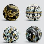 4'lü Renkli Zemin Üzerinde Gold Detaylı Yaprak Desenli Modern Yuvarlak Yastık Kırlent Kılıf Seti Realhomes