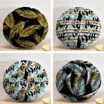 4'lü Renkli Zemin Üzerinde Gold Detaylı Yaprak Desenli Modern Yuvarlak Yastık Kırlent Kılıf Seti Realhomes