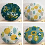 4'lü Renkli Zemin Üzerinde Yaprak Desenli Modern Yuvarlak Yastık Kırlent Kılıf Seti Realhomes