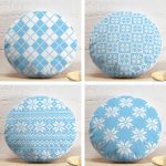 4'lü Renkli Zemin Üzerinde Geometrik Çizimli Modern Yuvarlak Yastık Kırlent Kılıf Seti Realhomes