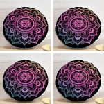 4'lü Neon Mandala Tasarım Dijital Baskılı Modern Yuvarlak Yastık Kırlent Kılıf Seti Realhomes