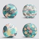 4'lü Renkli Zemin Üzerinde Yaprak Desenli Modern Yuvarlak Yastık Kırlent Kılıf Seti Realhomes