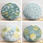 4'lü Renkli Zemin Üzerinde Yaprak Desenli Modern Yuvarlak Yastık Kırlent Kılıf Seti Realhomes