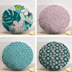 4'lü Renkli Zemin Üzerinde Yaprak Desenli Modern Yuvarlak Yastık Kırlent Kılıf Seti Realhomes