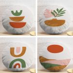 4'lü Beyaz Zemin Üzerinde Onedraw Çizimli Modern Yuvarlak Yastık Kırlent Kılıf Seti Realhomes