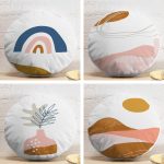 4'lü Beyaz Zemin Üzerinde Onedraw Çizimli Modern Yuvarlak Yastık Kırlent Kılıf Seti Realhomes