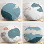 4'lü Renkli Zemin Üzerinde Onedraw Çizimli Modern Yuvarlak Yastık Kırlent Kılıf Seti Realhomes