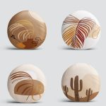 4'lü Renkli Zemin Üzerinde Yaprak Desenli Modern Yuvarlak Yastık Kırlent Kılıf Seti Realhomes