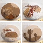 4'lü Renkli Zemin Üzerinde Yaprak Desenli Modern Yuvarlak Yastık Kırlent Kılıf Seti Realhomes