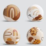 4'lü Renkli Zemin Üzerinde Onedraw Çizimli Yaprak Desenli Modern Yuvarlak Yastık Kırlent Kılıf Seti Realhomes