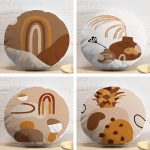 4'lü Renkli Zemin Üzerinde Onedraw Çizimli Yaprak Desenli Modern Yuvarlak Yastık Kırlent Kılıf Seti Realhomes