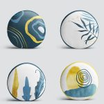 4'lü Renkli Zemin Üzerinde Gold Detaylı Yaprak Desenli Modern Yuvarlak Yastık Kırlent Kılıf Seti Realhomes