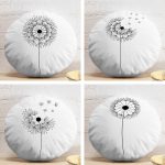 4'lü Beyaz Zemin Üzerinde Çiçek Desenli Modern Yuvarlak Yastık Kırlent Kılıf Seti Realhomes