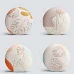 4'lü Renkli Zemin Üzerinde Onedraw Çizimli Yaprak Desenli Modern Yuvarlak Yastık Kırlent Kılıf Seti Realhomes