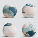 4'lü Renkli Zemin Üzerinde Onedraw Çizimli Yaprak Desenli Modern Yuvarlak Yastık Kırlent Kılıf Seti Realhomes