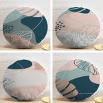 4'lü Renkli Zemin Üzerinde Onedraw Çizimli Yaprak Desenli Modern Yuvarlak Yastık Kırlent Kılıf Seti Realhomes