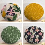 4'lü Renkli Zemin Üzerinde Yaprak Desenli Modern Yuvarlak Yastık Kırlent Kılıf Seti Realhomes