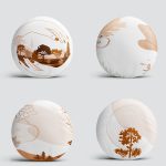 4'lü Beyaz Zemin Üzerinde Onedraw Çizimli Ağaç Desenli Modern Yuvarlak Yastık Kırlent Kılıf Seti Realhomes