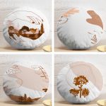 4'lü Beyaz Zemin Üzerinde Onedraw Çizimli Ağaç Desenli Modern Yuvarlak Yastık Kırlent Kılıf Seti Realhomes