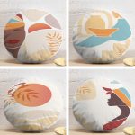 4'lü Renkli Zeminde Onedraw Çizimli Afrika Kadın Desenli Modern Yuvarlak Yastık Kırlent Kılıf Seti Realhomes