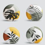 4'lü Beyaz Zemin Üzerinde Renkli Yaprak Desenli Modern Yuvarlak Yastık Kırlent Kılıf Seti Realhomes