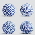 4'lü Beyaz Zemin Üzerinde Çini Desenli Modern Yuvarlak Yastık Kırlent Kılıf Seti Realhomes