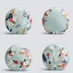 4'lü Rengarenk Zemin Üzerinde Çiçek Desenli Modern Yuvarlak Yastık Kırlent Kılıf Seti Realhomes