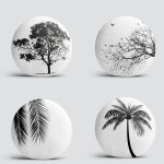 4'lü Beyaz Zeminde Ağaç Temalı Dijital Baskılı Modern Yuvarlak Yastık Kırlent Kılıf Seti Realhomes