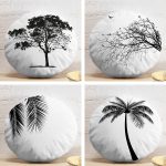 4'lü Beyaz Zeminde Ağaç Temalı Dijital Baskılı Modern Yuvarlak Yastık Kırlent Kılıf Seti Realhomes