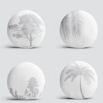 4'lü RealHomes Beyaz Zeminde Gri Palmiye Ağaç Tasarımlı Modern Yuvarlak Yastık Kırlent Kılıf Seti Realhomes