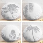 4'lü RealHomes Beyaz Zeminde Gri Palmiye Ağaç Tasarımlı Modern Yuvarlak Yastık Kırlent Kılıf Seti Realhomes