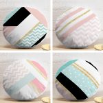 4'lü Beyaz Zemin Üzerinde Gold Detaylı Geometrik Desenli Modern Yuvarlak Yastık Kırlent Kılıf Seti Realhomes