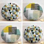 4'lü Beyaz Zemin Üzerinde Geometrik Desenli Modern Yuvarlak Yastık Kırlent Kılıf Seti Realhomes