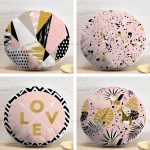 4'lü Renkli Zemin Üzerinde Gold Detaylı Yaprak Desenli Modern Yuvarlak Yastık Kırlent Kılıf Seti Realhomes