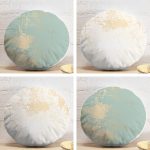 4'lü Renkli Zemin Üzerinde Gold Detaylı Mermer Desenli Modern Yuvarlak Yastık Kırlent Kılıf Seti Realhomes