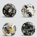 4'lü Siyah Zemin Üzerinde Gold Detaylı Yaprak Desenli Modern Yuvarlak Yastık Kırlent Kılıf Seti Realhomes