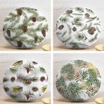 4'lü Yılbaşı Temalı Kozalak ve Yapraklı Kombin Dijital Baskılı Modern Yuvarlak Yastık Kırlent Kılıfı Realhomes