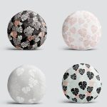 4'lü Renkli Zemin Üzerinde Yaprak Desenli Modern Yuvarlak Yastık Kırlent Kılıf Seti Realhomes