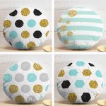 4'lü Beyaz Zemin Üzerinde Gold Detaylı Geometrik Desenli Modern Yuvarlak Yastık Kırlent Kılıf Seti Realhomes