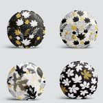 4'lü Renkli Zemin Üzerinde Gold Detaylı Yaprak Desenli Modern Yuvarlak Yastık Kırlent Kılıf Seti Realhomes