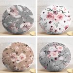 4'lü Rengarenk Zemin Üzerinde Çiçek Desenli Modern Yuvarlak Yastık Kırlent Kılıf Seti Realhomes